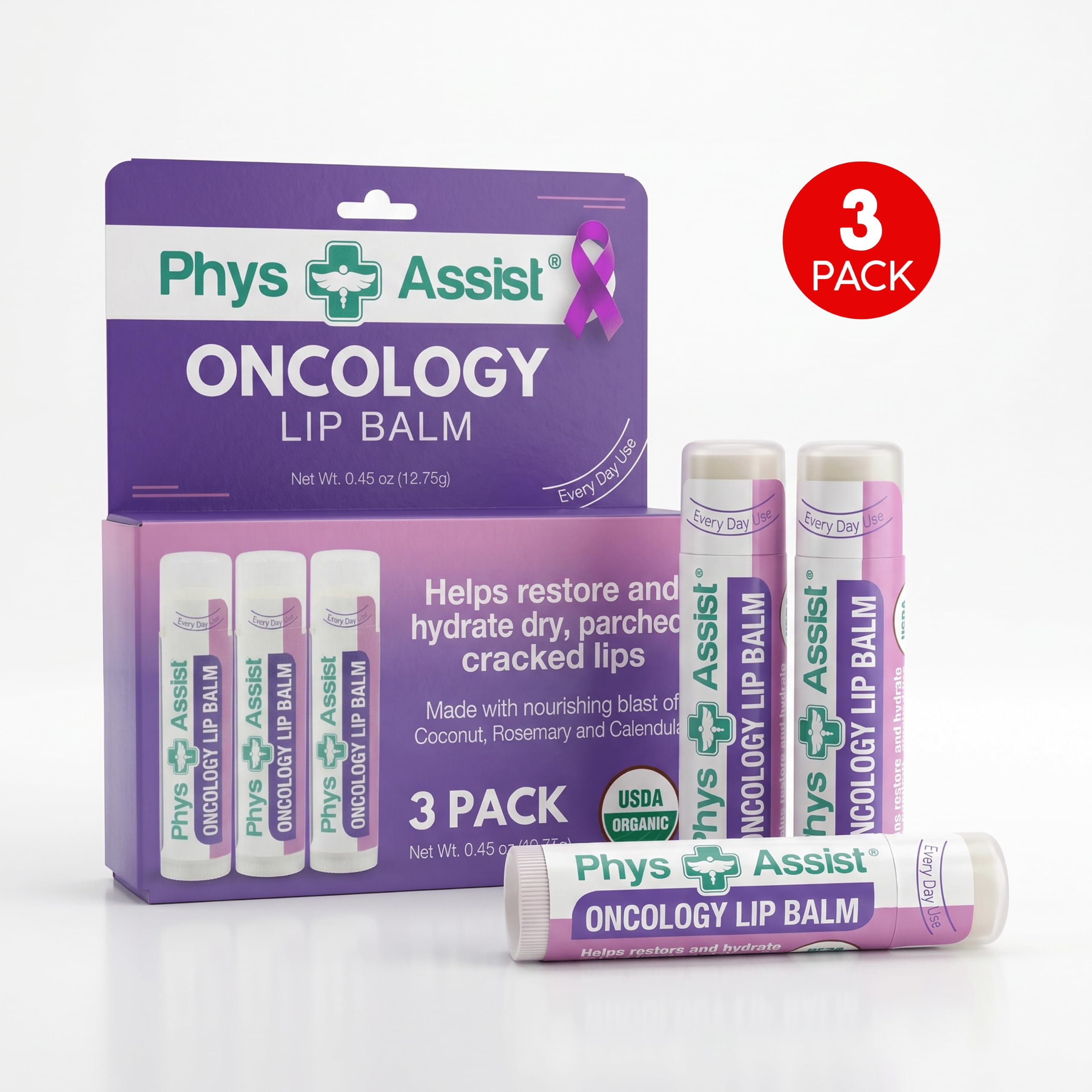 PhysAssist lip balm next to a coin showing compact size for portability