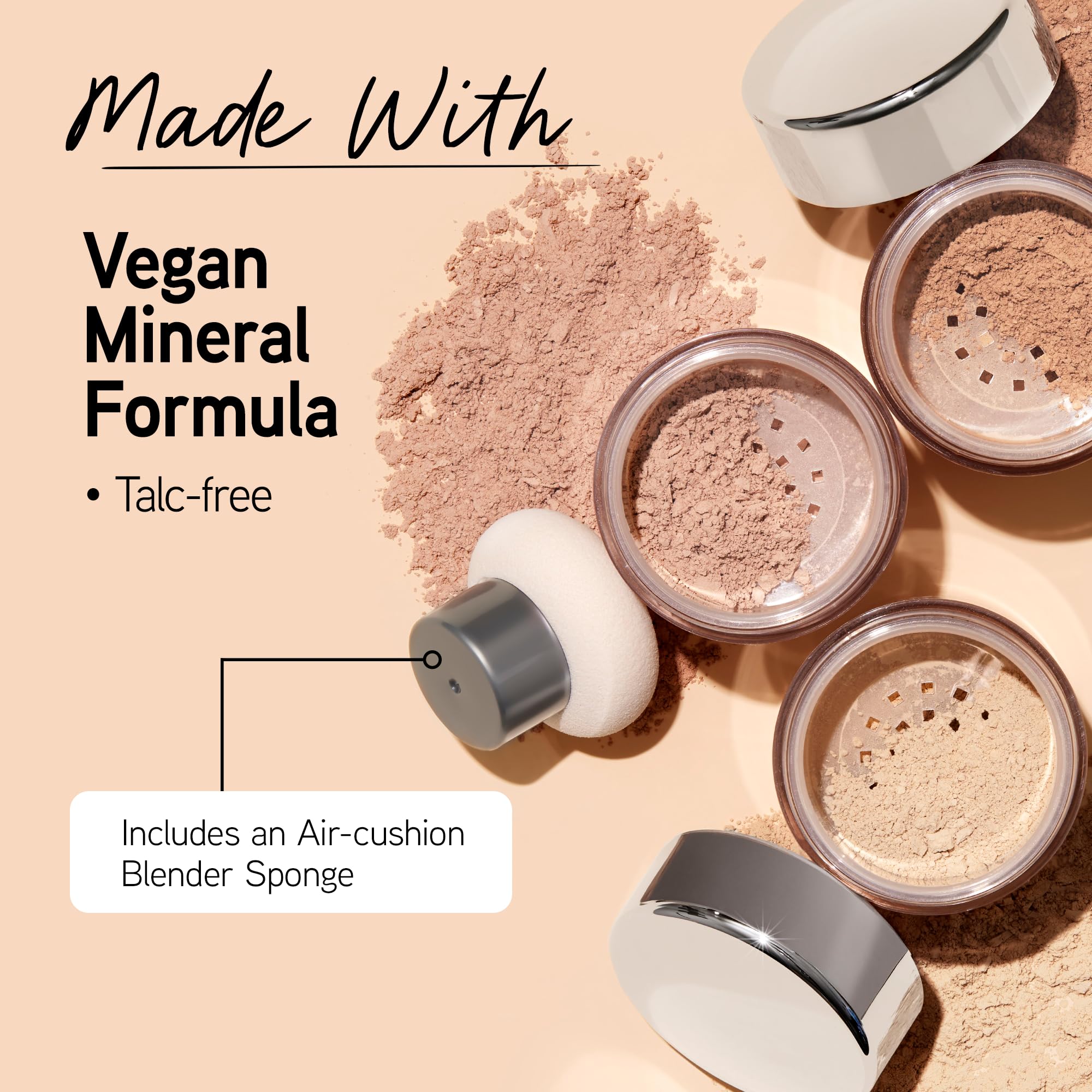 Physicians Formula powder applied on model cheek for natural satin coverage