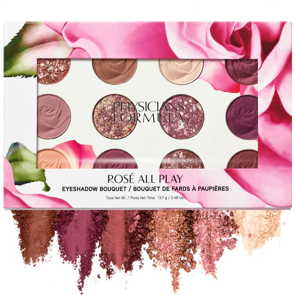 Physicians Formula front palette view showing twelve coordinated shades and finishes for versatile looks