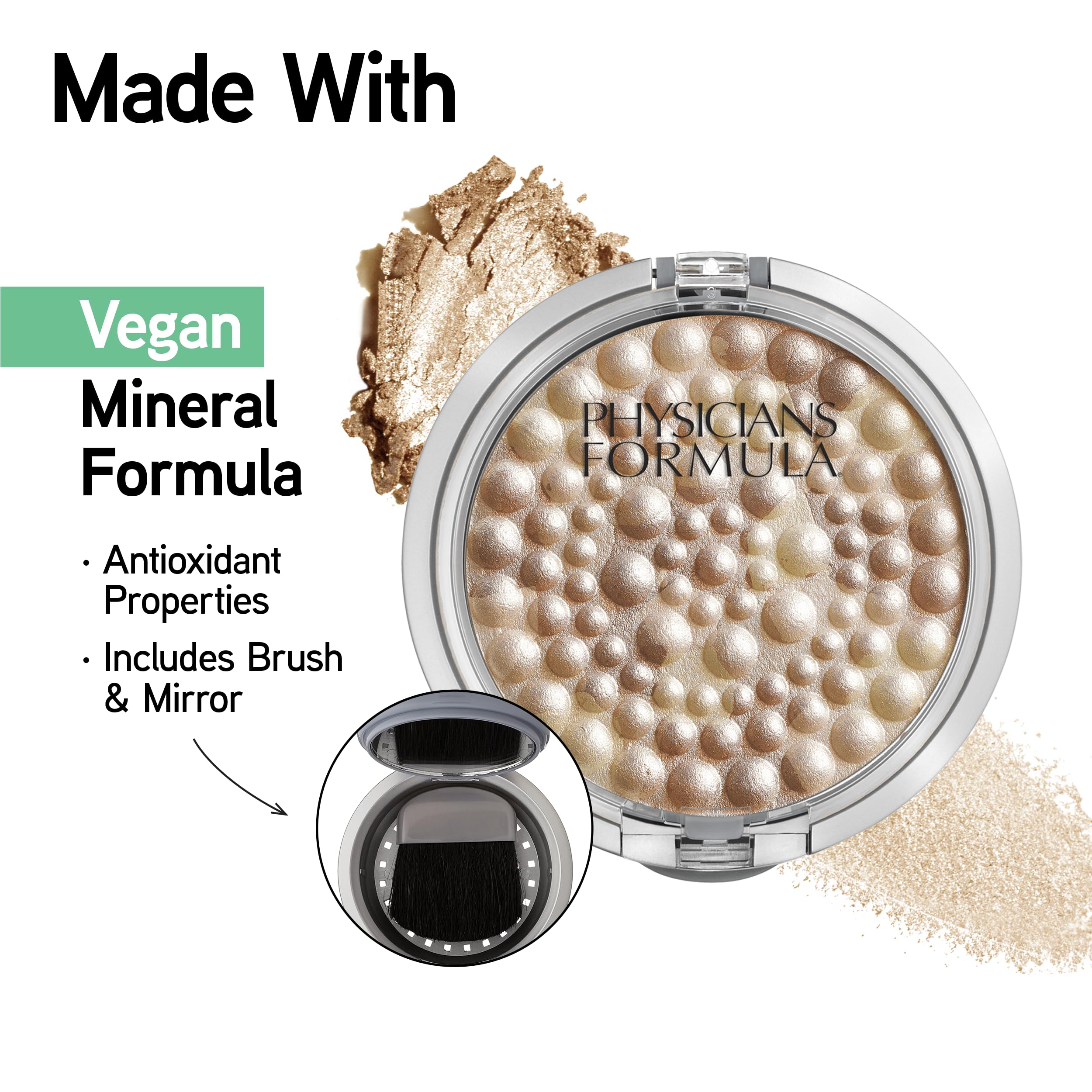 Physicians Formula brush applying powder to cheek for natural glow
