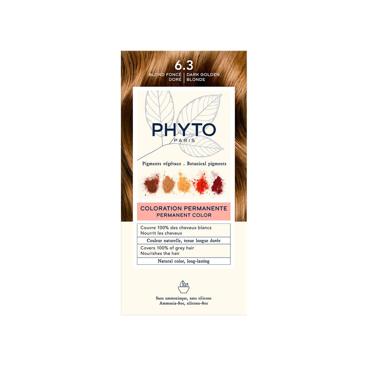 PHYTO box front showing product branding and shade benefit of lasting color