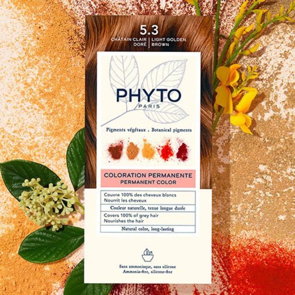 PHYTO color cream bottle and milk developer displayed for accurate mixing