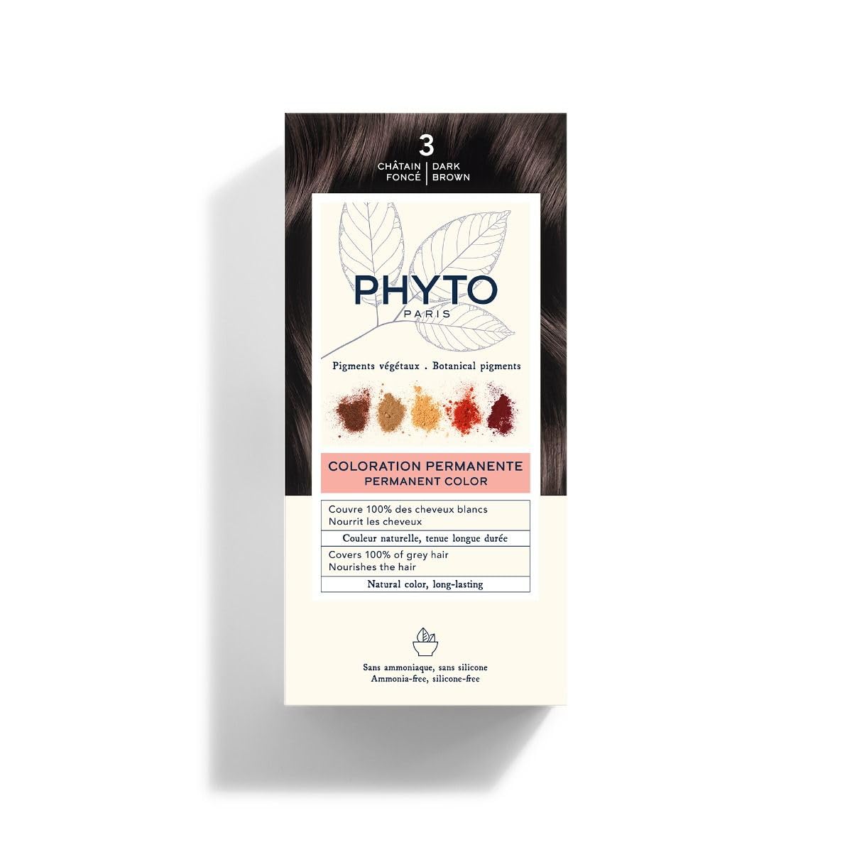 PHYTO front packaging showcasing the 3 Dark Brown kit and benefits