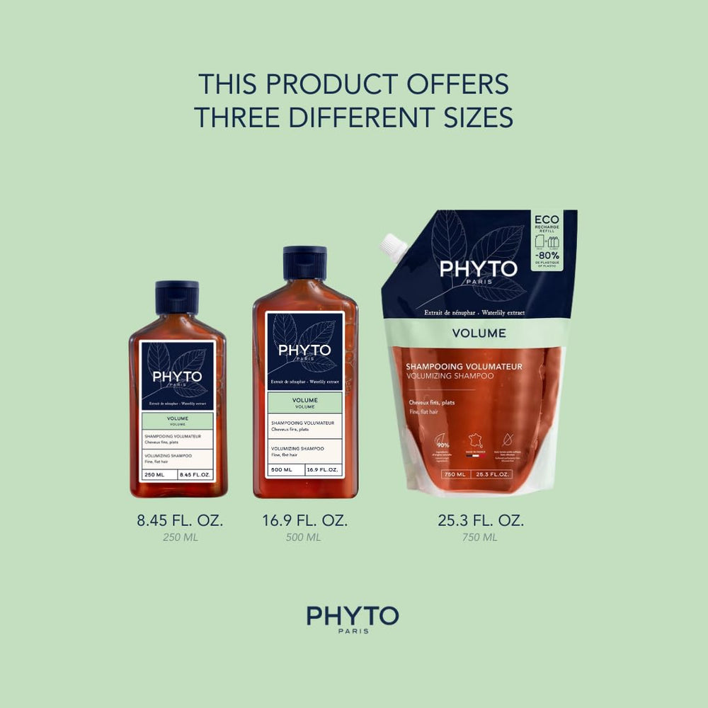 PHYTO volume shampoo in shower being massaged at roots for instant bounce