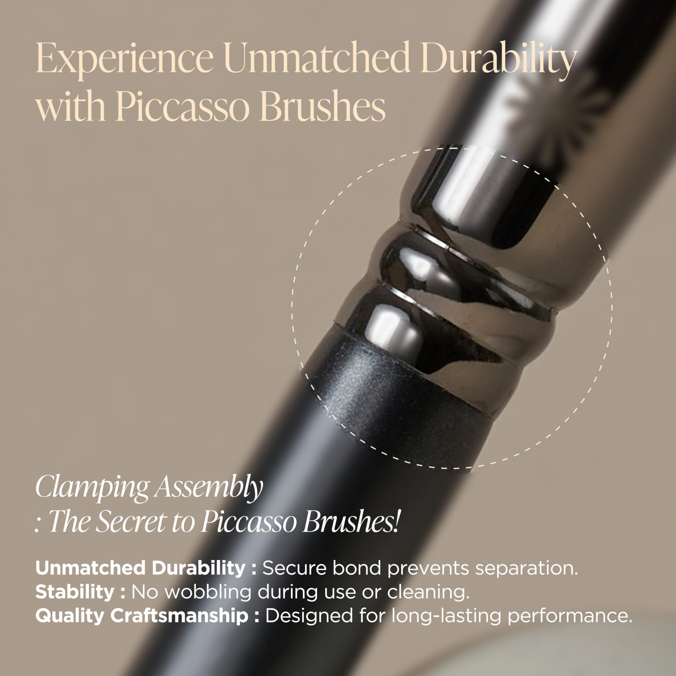 Piccasso FB11 ferrule and handle joint illustrating durable clamped construction