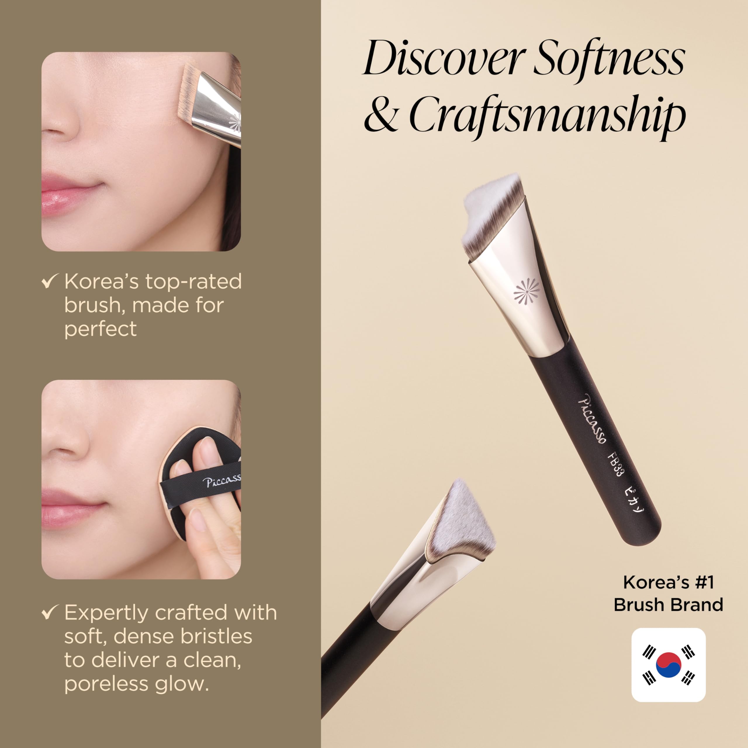 Piccasso FB33 applying foundation beside nose to blur pores for smooth finish