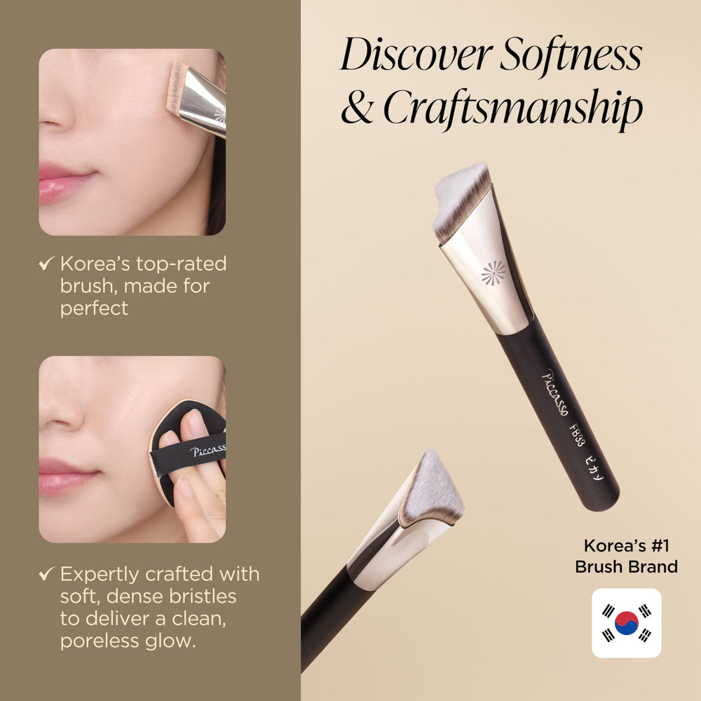 Piccasso FB33 applying foundation beside nose to blur pores for smooth finish