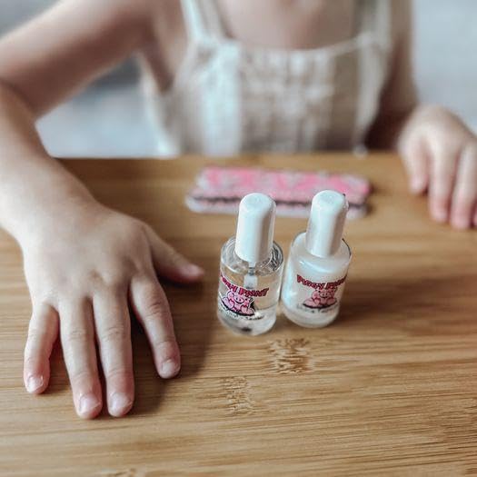 Before and after nails with Piggy Paint set showing improved durability benefit