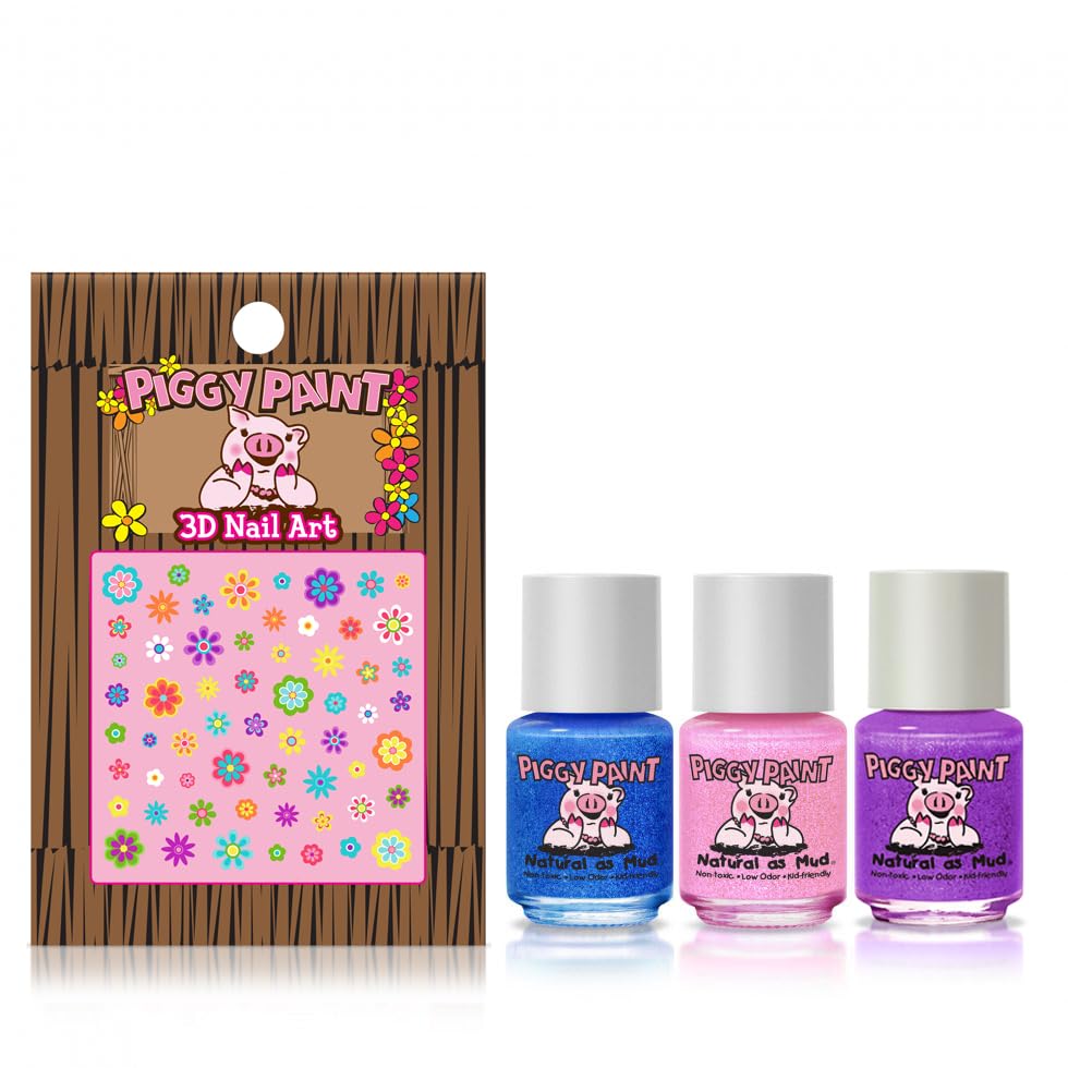 Piggy Paint three small shimmer bottles lined up for color choice