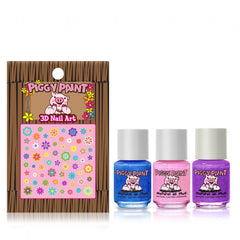 Piggy Paint three small shimmer bottles lined up for color choice