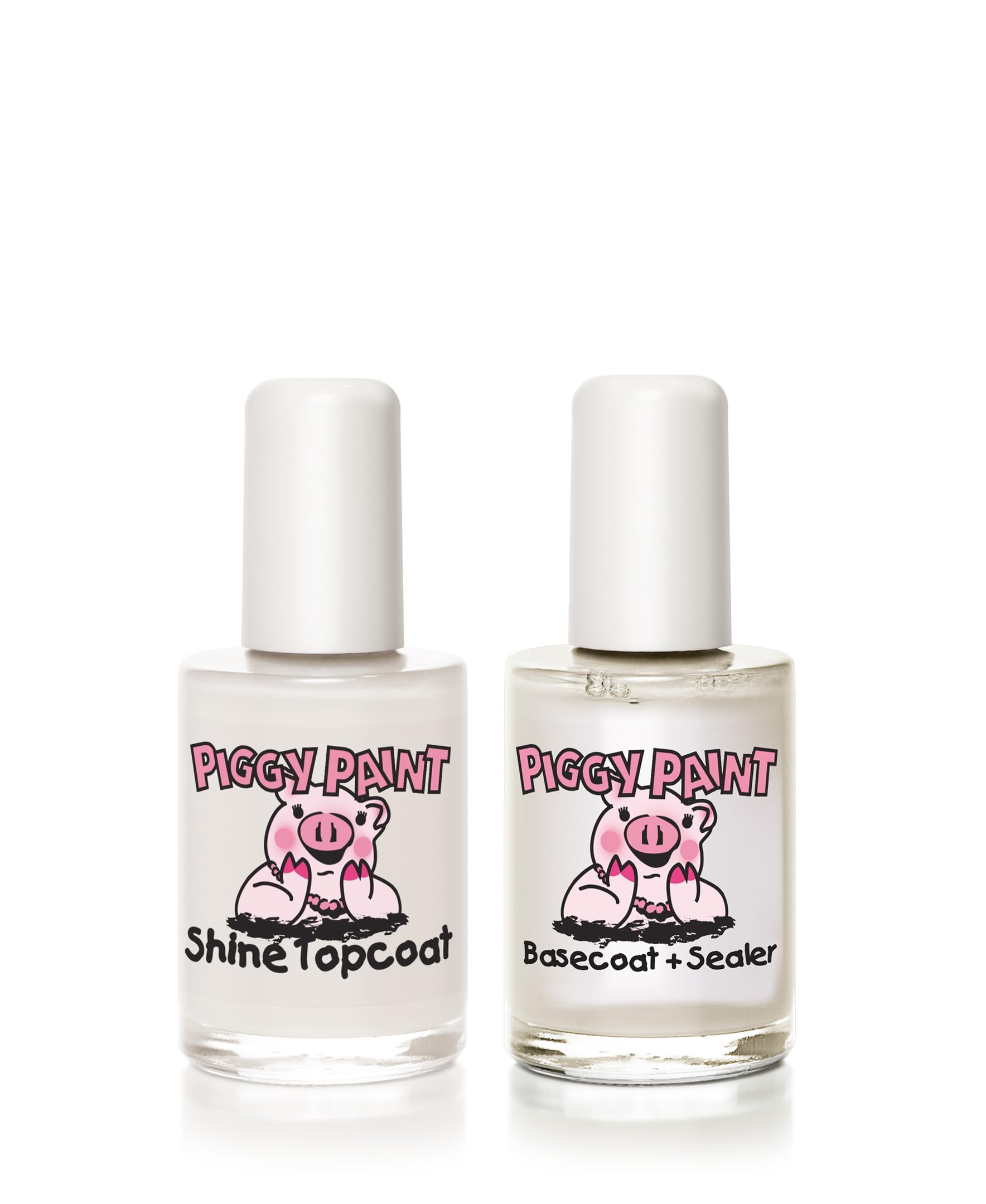 Piggy Paint shine topcoat bottle front delivering glossy shine benefit