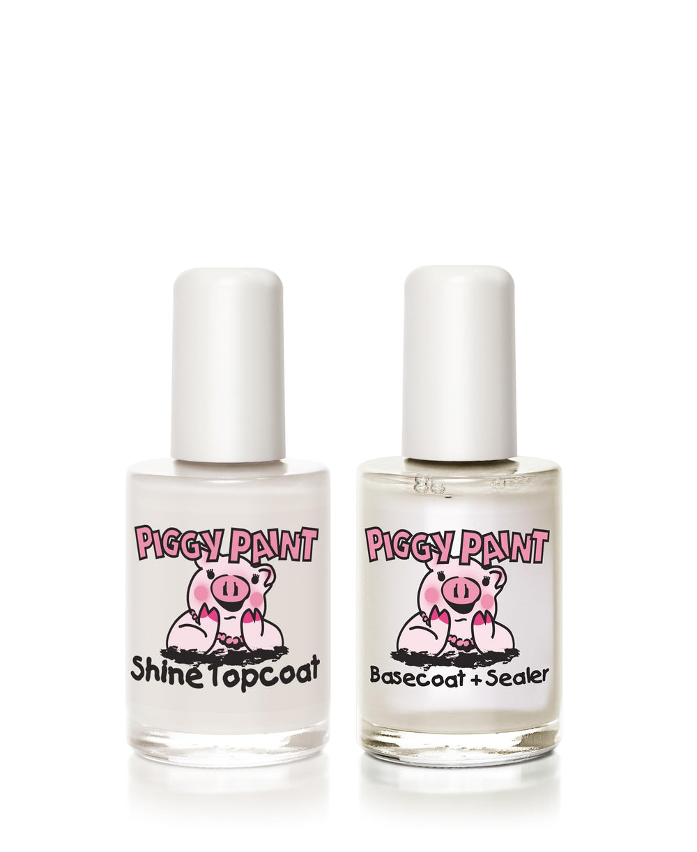 Piggy Paint shine topcoat bottle front delivering glossy shine benefit