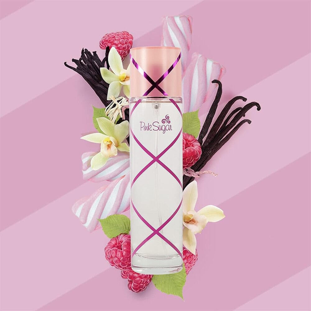 Pink Sugar close-up of label and spray nozzle highlighting brand detail and easy application