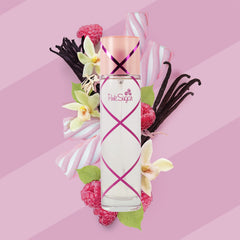 Composition shot with vanilla and caramel props showing gourmand notes benefits scent understanding