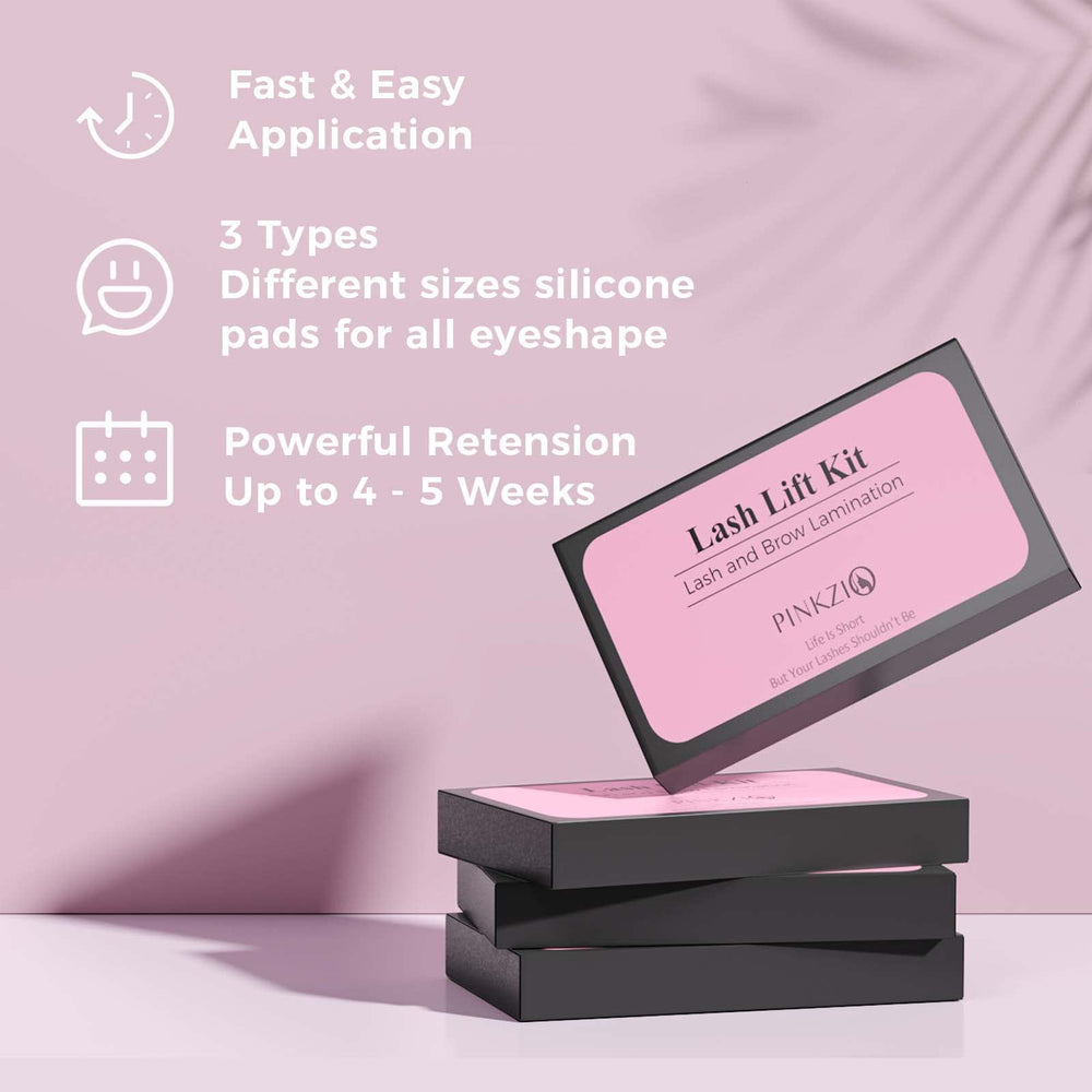 PINKZIO natural lashes lifted on silicone pad during treatment, even curl and control benefit