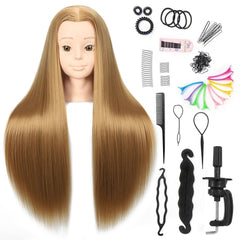 Pinzer mannequin head front view showing blonde hair and stable clamp benefit