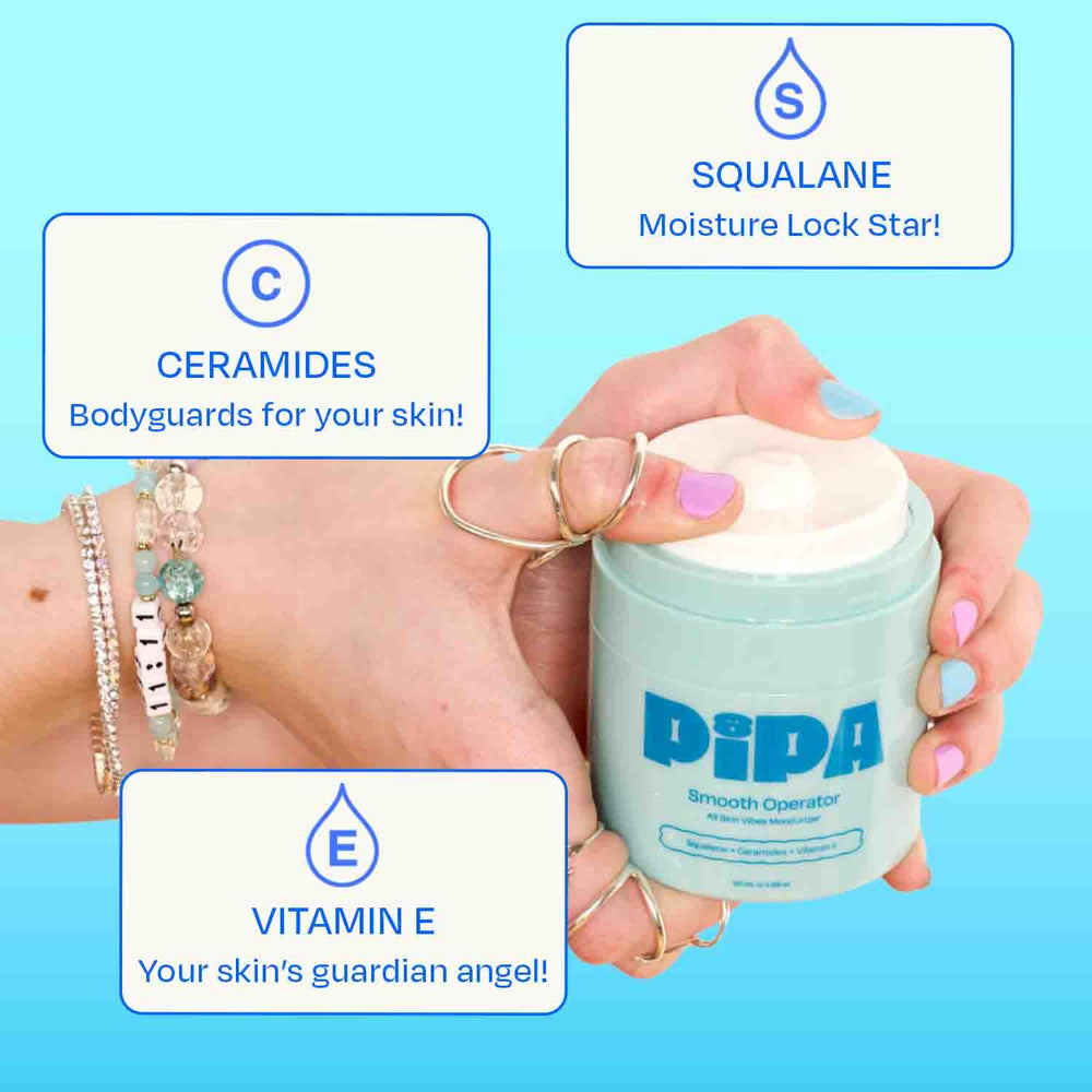 Pipa moisturizer held in hand illustrating compact travel-friendly 1.7 oz size
