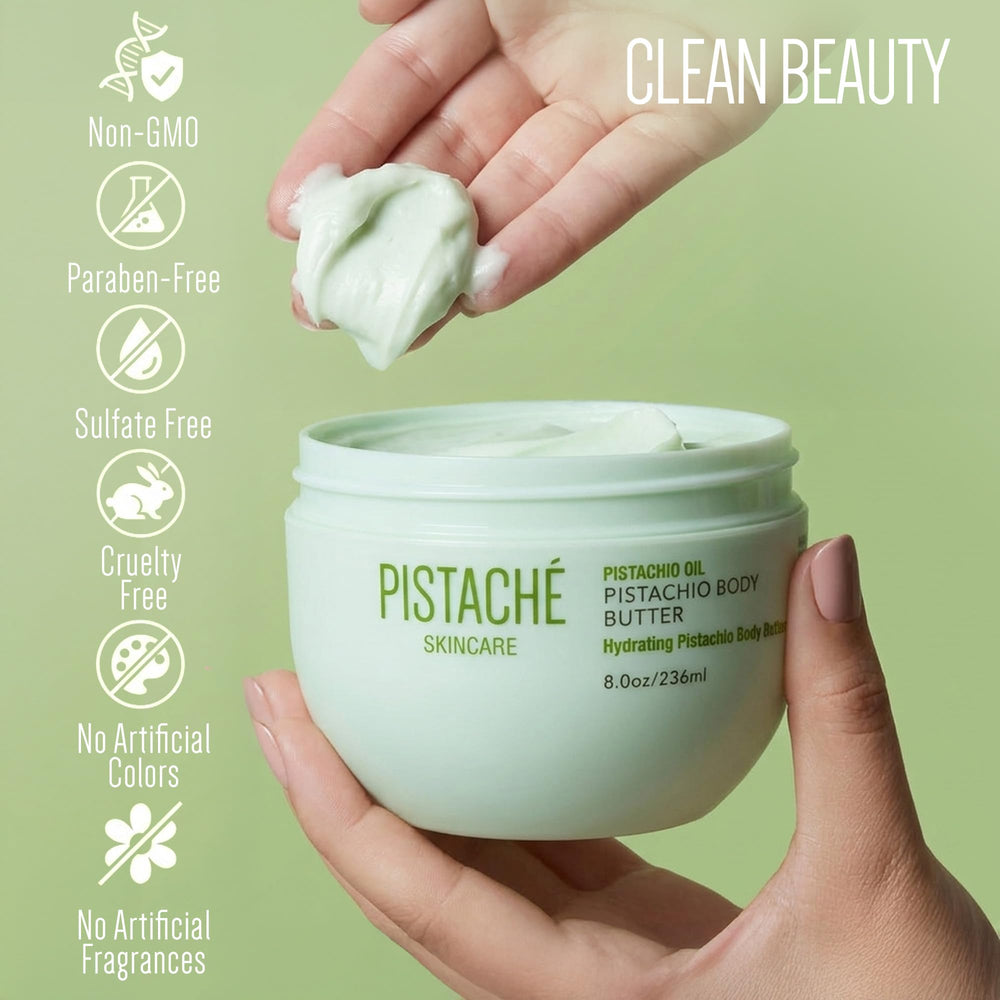 Pistaché Skincare jar next to a ruler to show the 8oz scale advantage