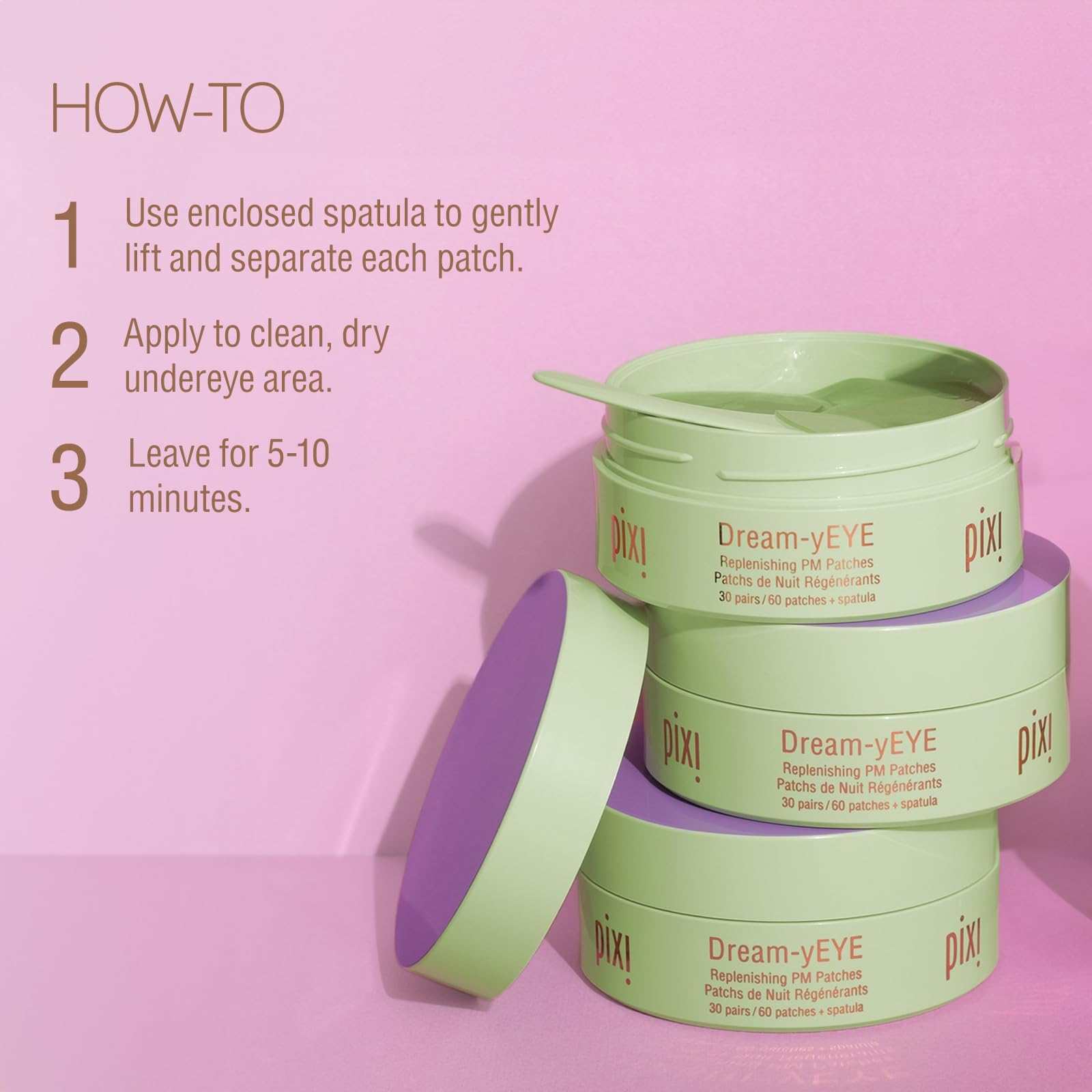 Pixi patch applied under eye demonstrating soothing and de-puffing effect