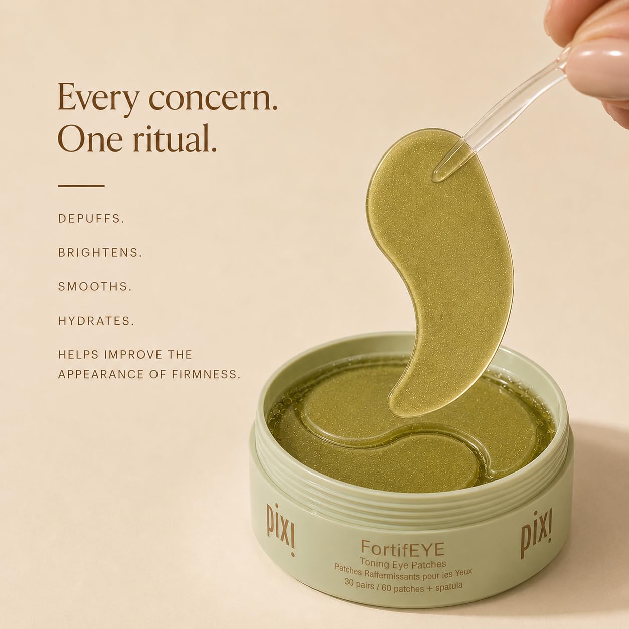 Pixi FortifEYE patch applied under eye demonstrating smoothing effect