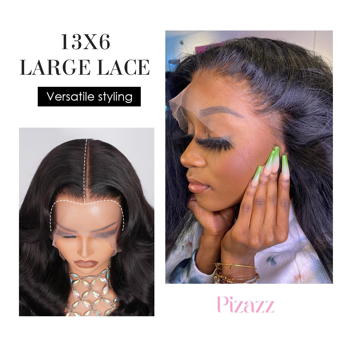 Pizazz body wave texture detail showing soft waves and natural shine