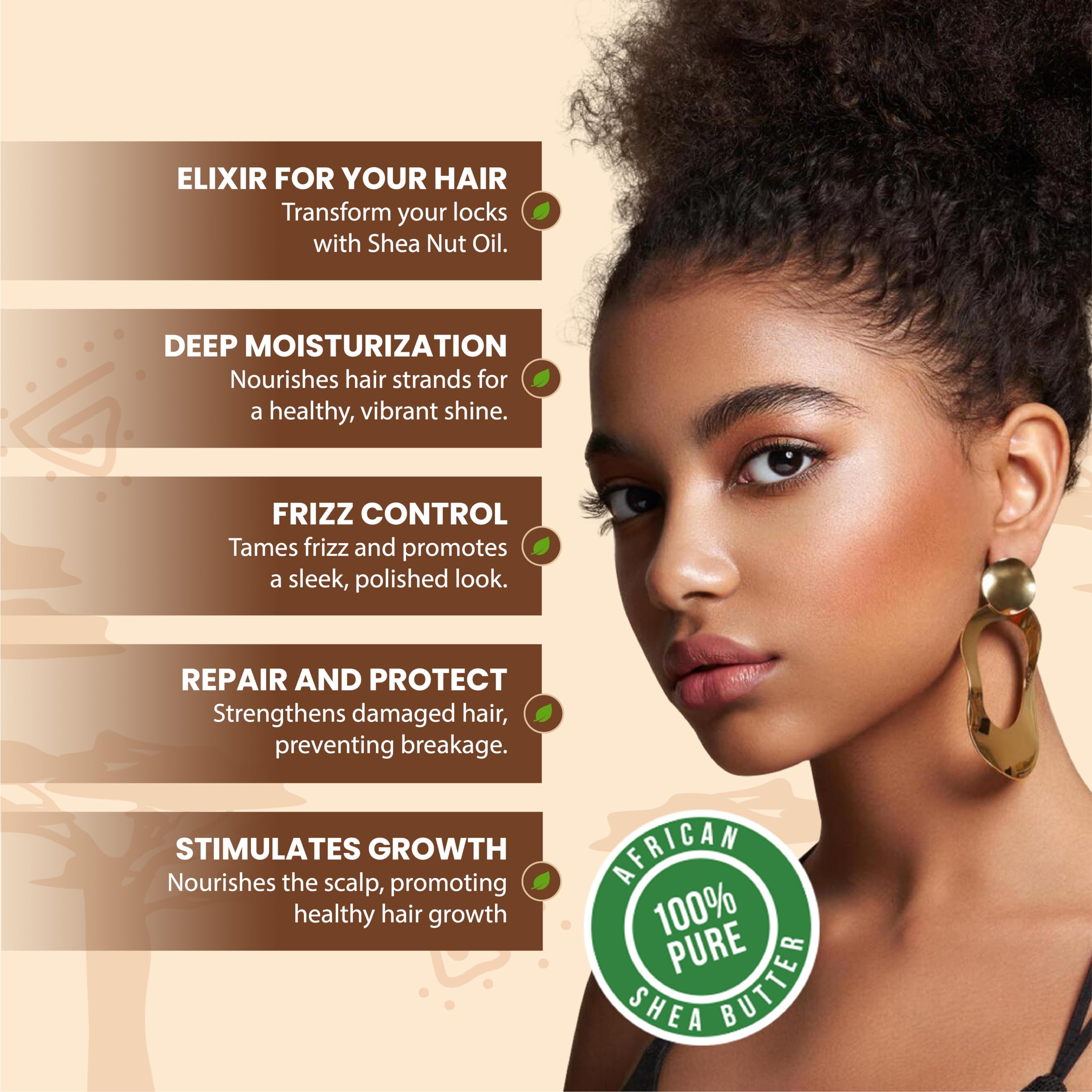 Plant Guru applying shea nut oil to hair ends for shine and frizz control benefit