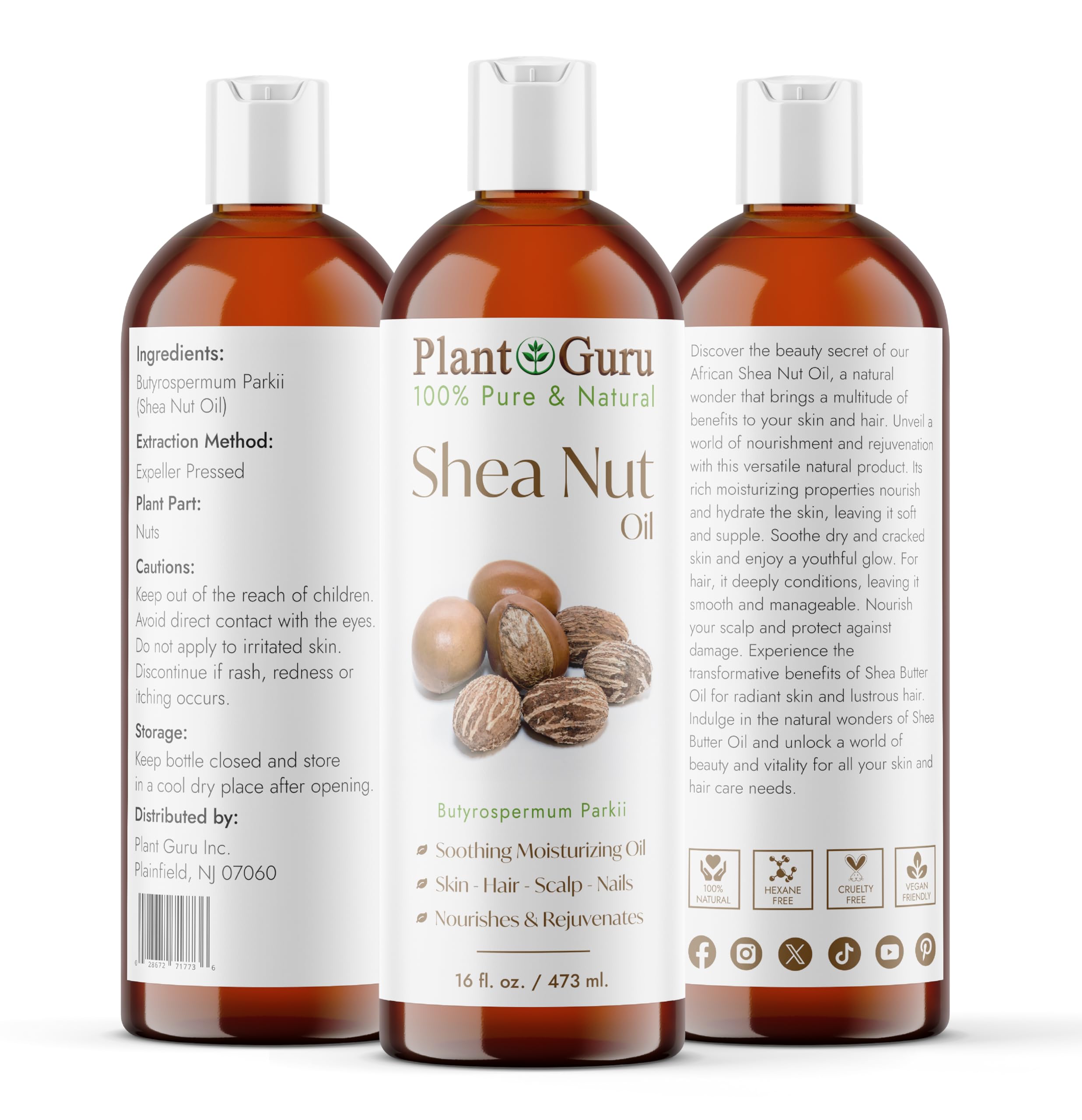 Plant Guru pouring shea nut oil close-up displaying smooth texture and absorbency