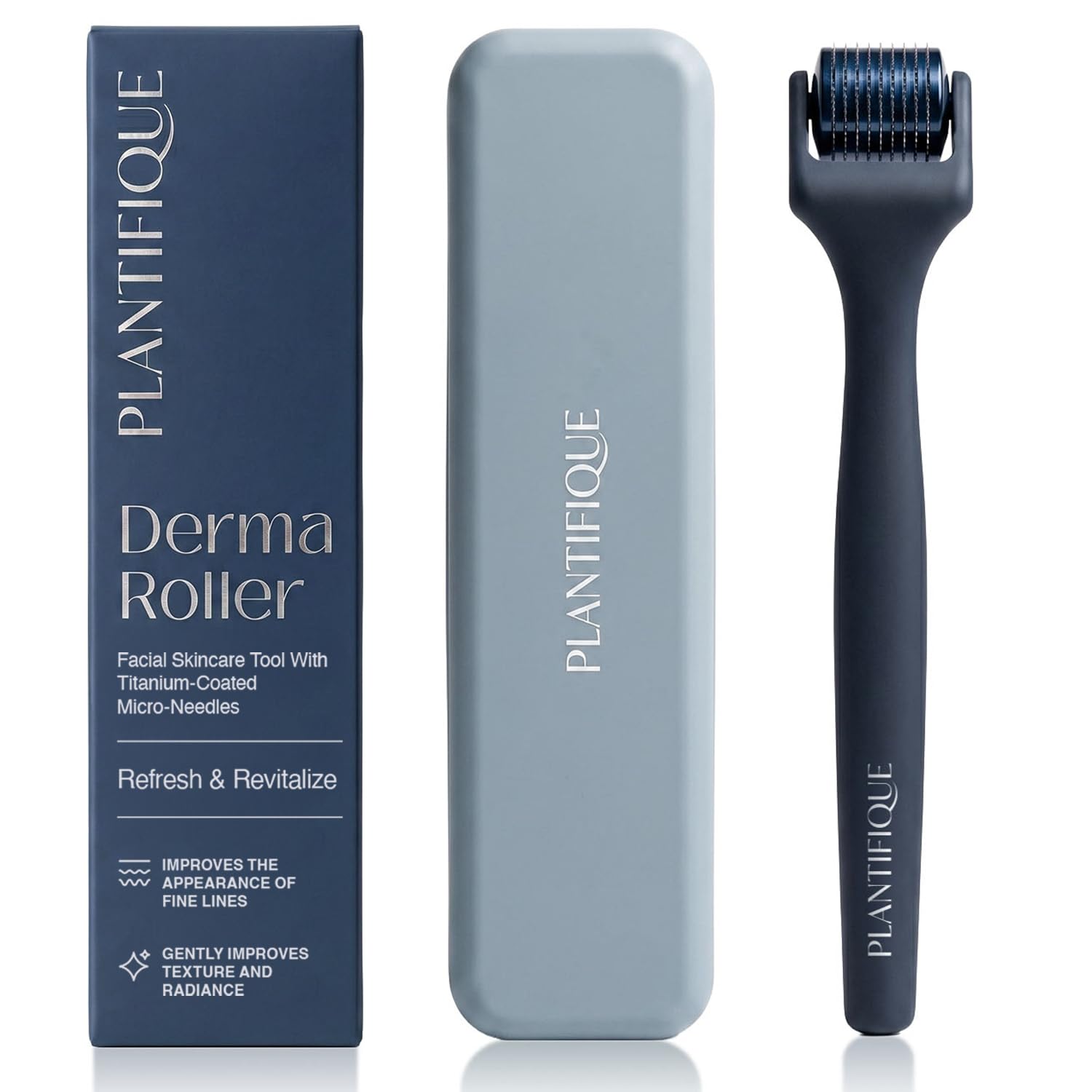 PLANTIFIQUE front view of derma roller showing compact design and ergonomic handle benefit