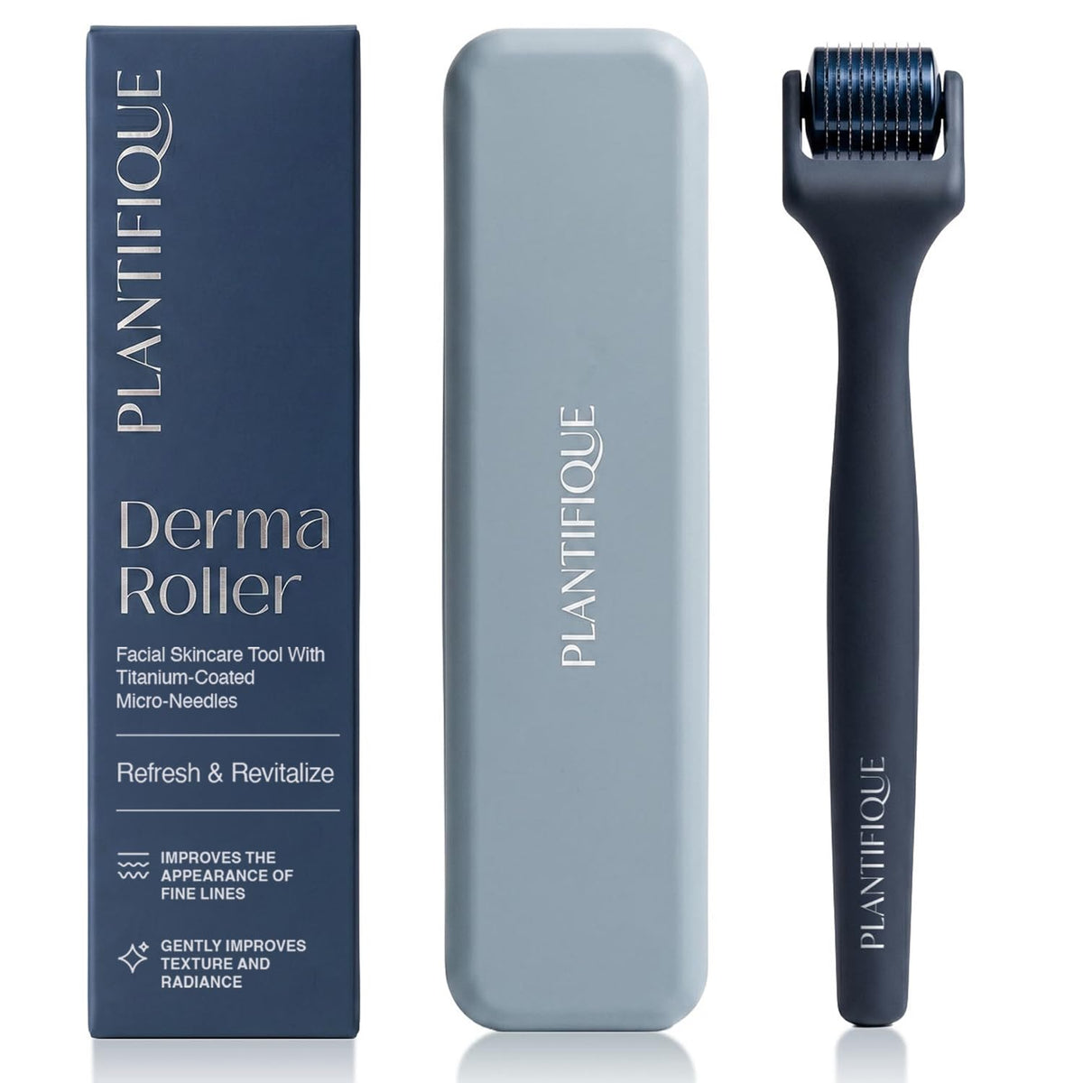 PLANTIFIQUE front view of derma roller showing compact design and ergonomic handle benefit