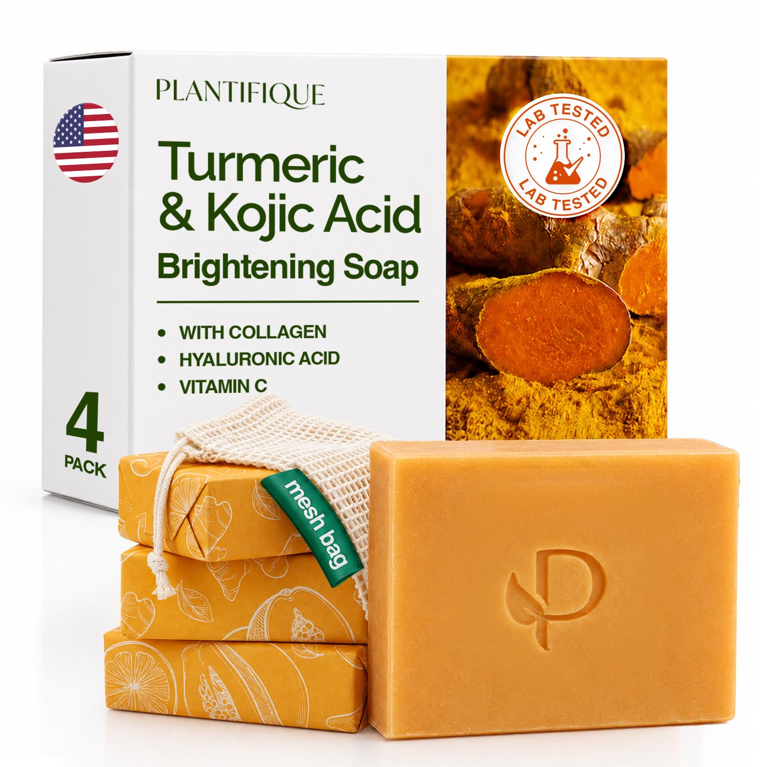 PLANTIFIQUE bar front packaging showing kojic turmeric benefits