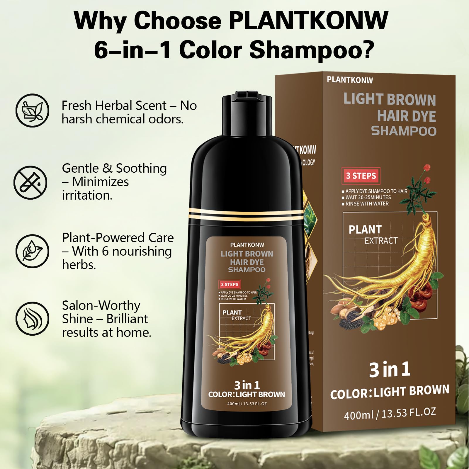 Plantkonw finished light brown hair showcasing natural shine and condition