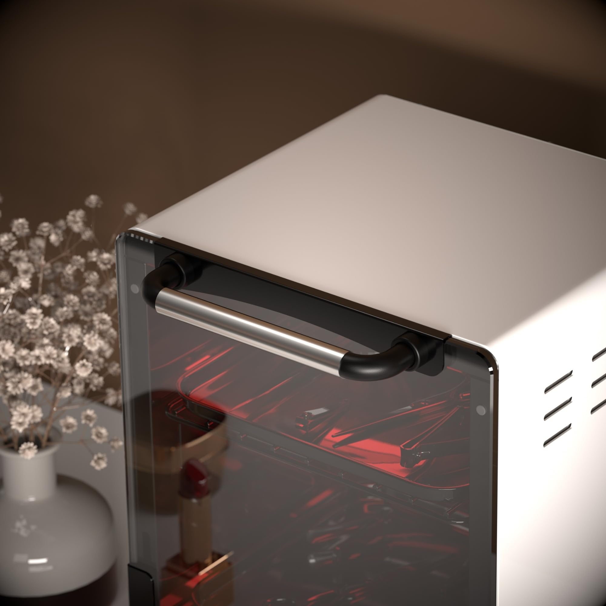 Plasdent sterilizer with manicure tools for scale and countertop convenience