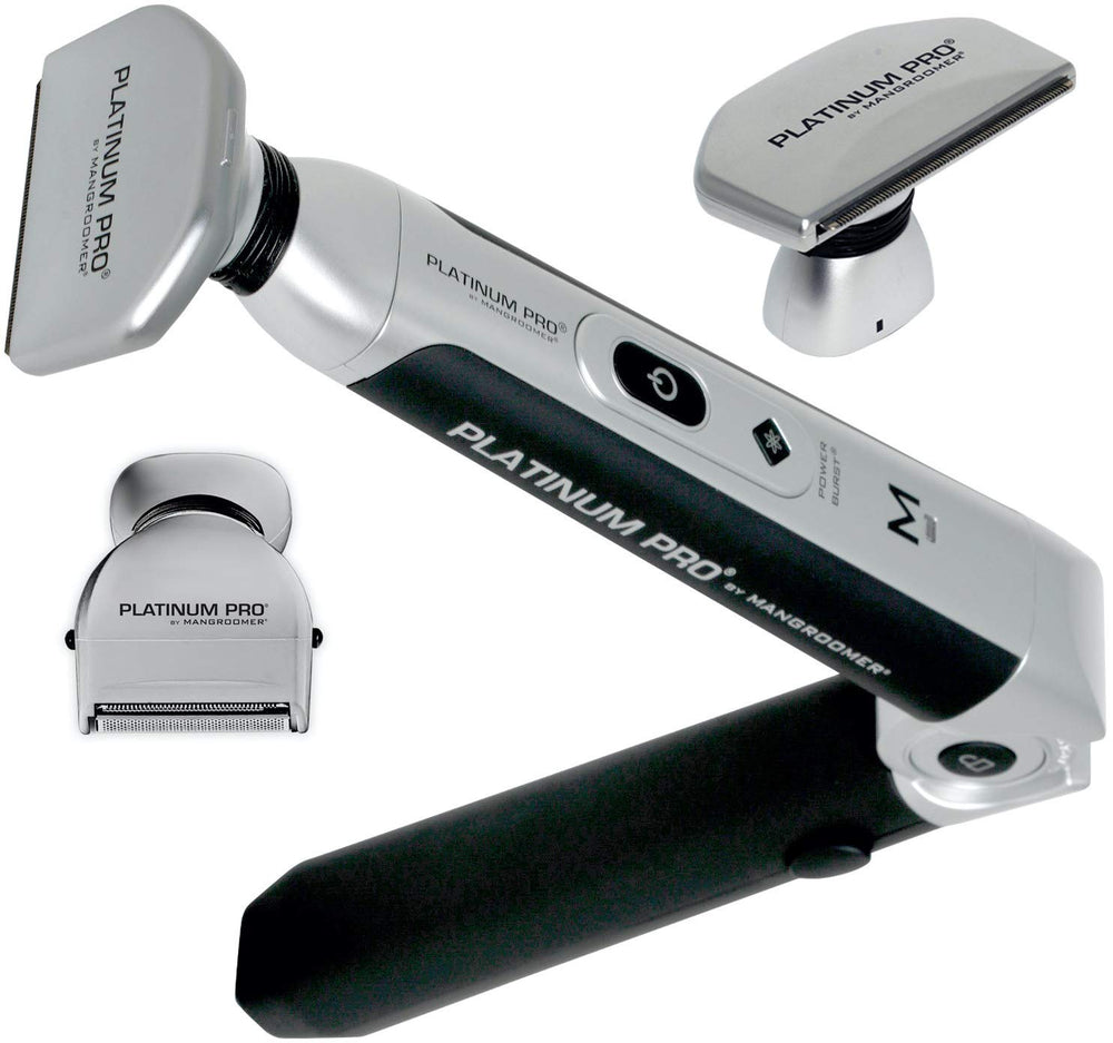 Platinum Pro front view kit showing handle and three heads for convenient grooming