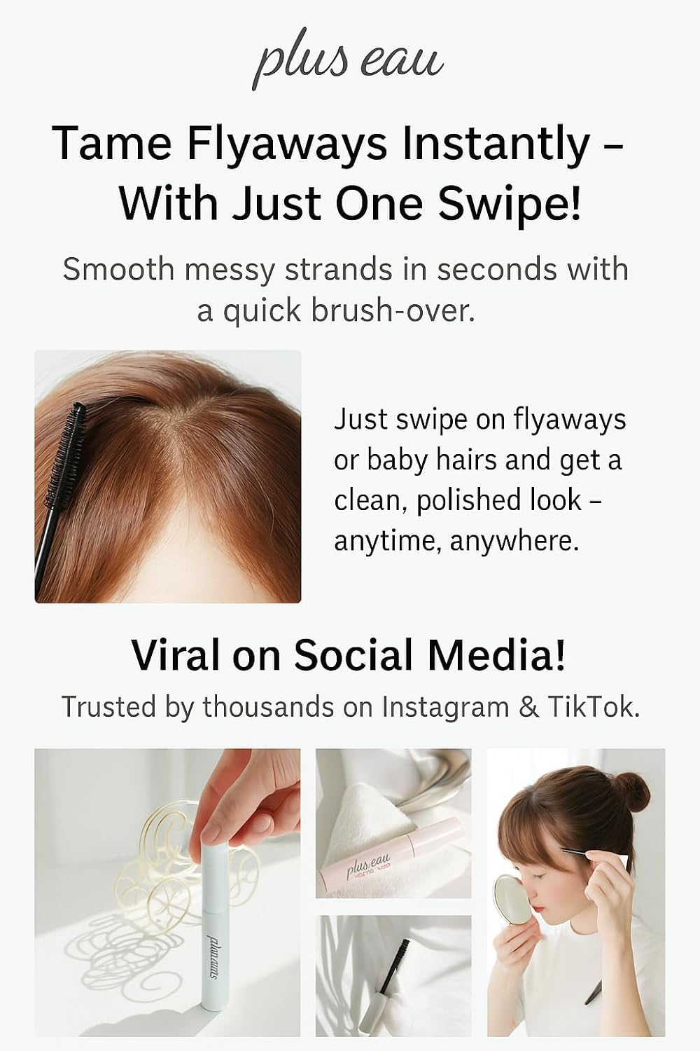 Plus eau clear gel texture on fingertip showing lightweight, non-greasy finish