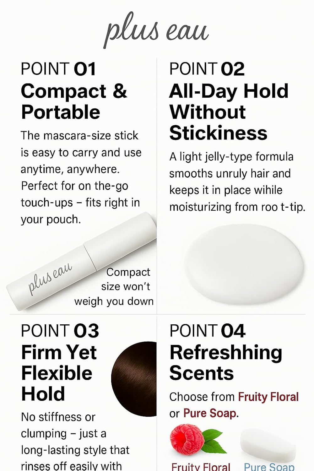 Plus eau stick in hand showing size and portability for on-the-go touch-ups
