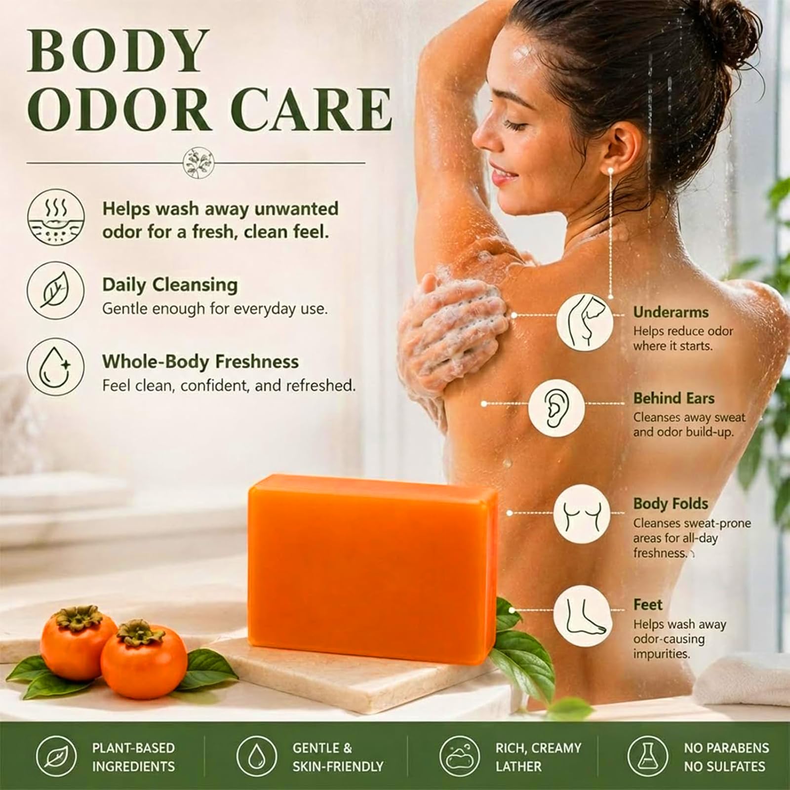 Plymun Kaori soap lathered in hand demonstrating gentle cleansing action