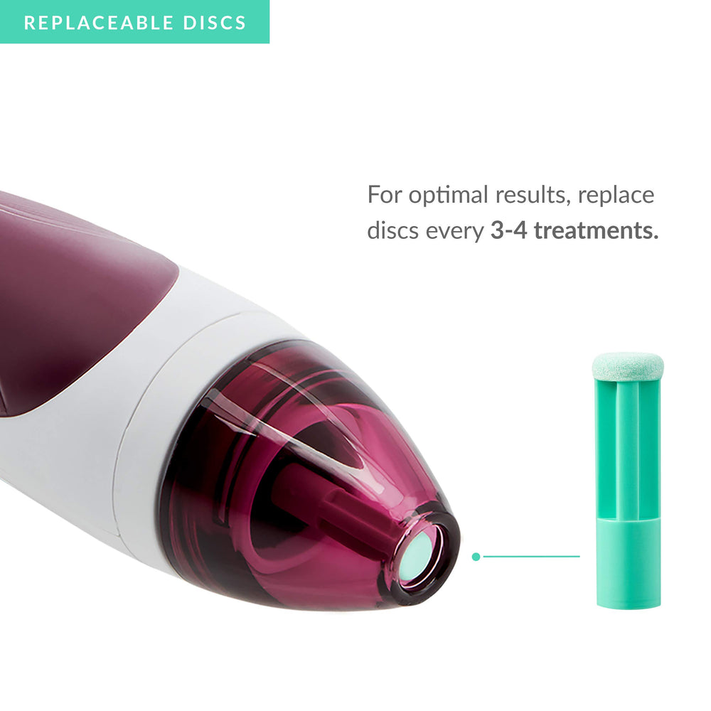 PMD Beauty disc in use on cheek illustrating even exfoliation and smoother skin