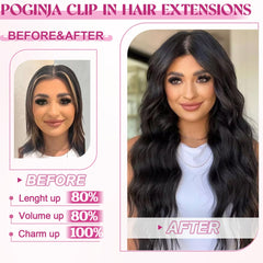 POGINJA styled long hair in use demonstrating instant length and volume