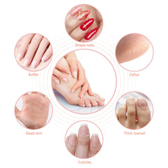 POLAMD electric nail file in use during a home manicure showing efficient trimming benefit