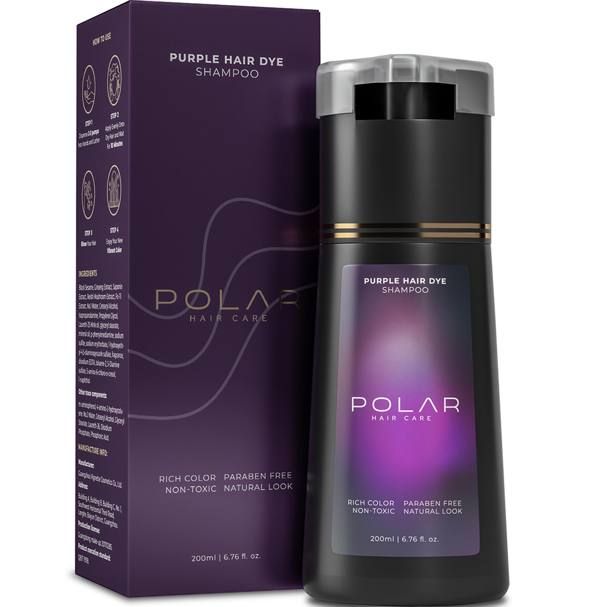 POLAR HAIR CARE front bottle showing product and brand, highlights easy purple toning