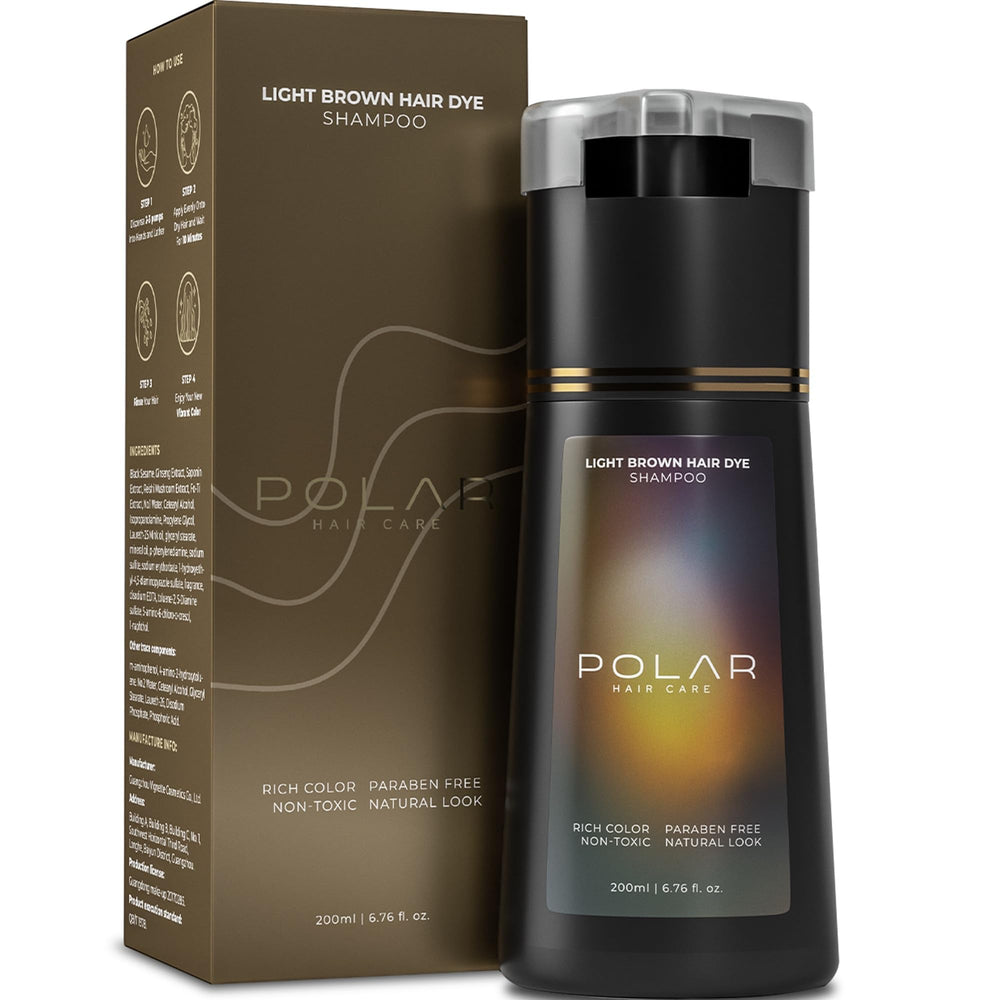 POLAR HAIR CARE front packaging showing light brown color and quick gray coverage benefit