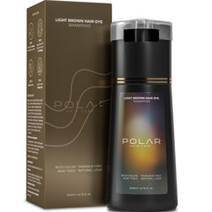 POLAR HAIR CARE front packaging showing light brown color and quick gray coverage benefit