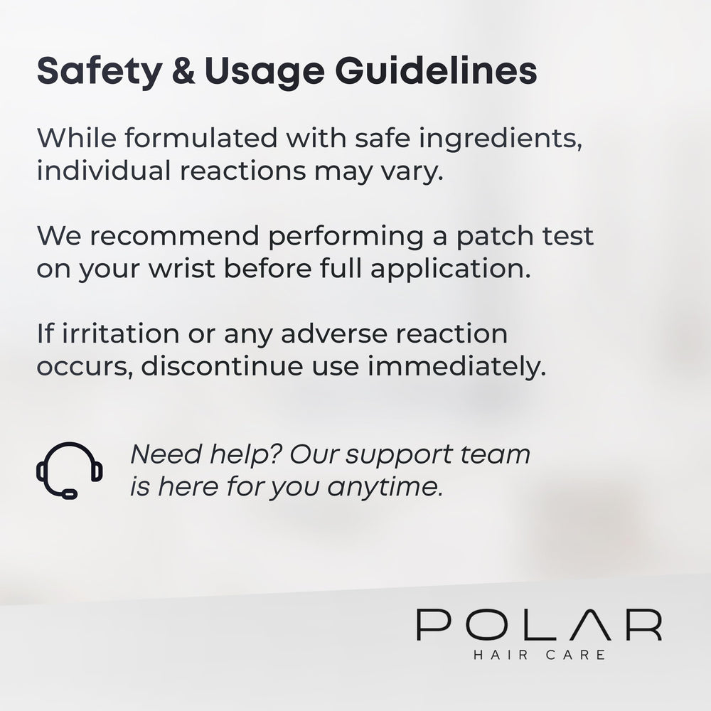 POLAR HAIR CARE bottle beside ruler showing size and product contents for planning benefit