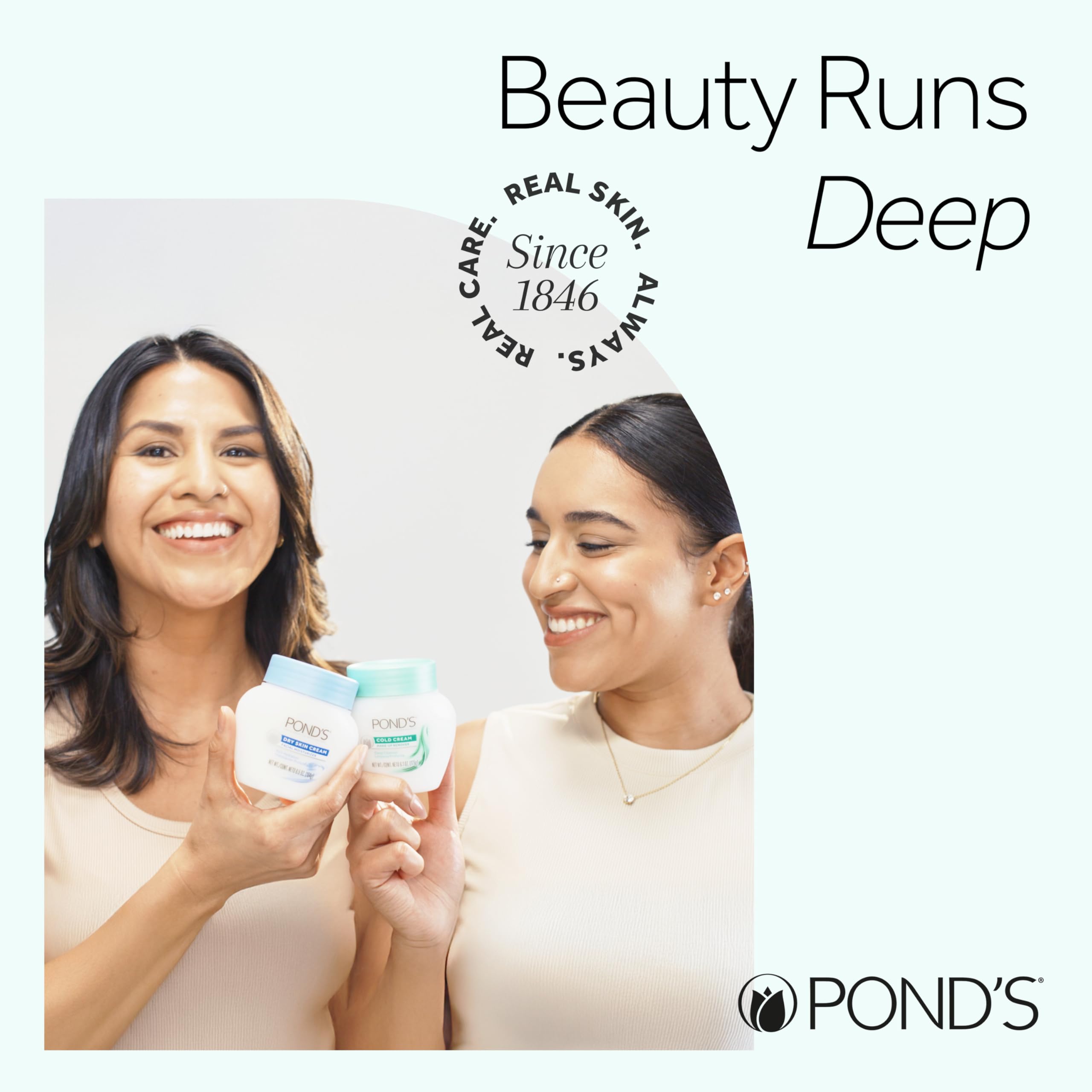 POND'S label close-up highlighting key ingredients and reassurance