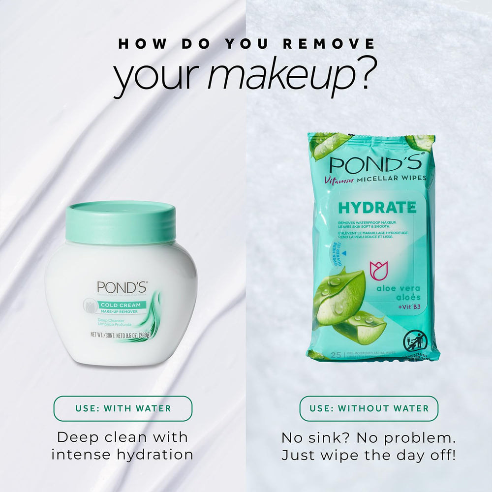 POND'S being wiped with cotton pad, efficient makeup lift benefit