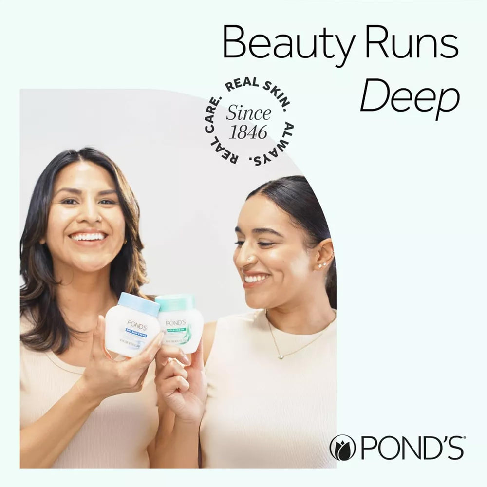 POND'S three-pack on bathroom shelf showing everyday accessibility and value