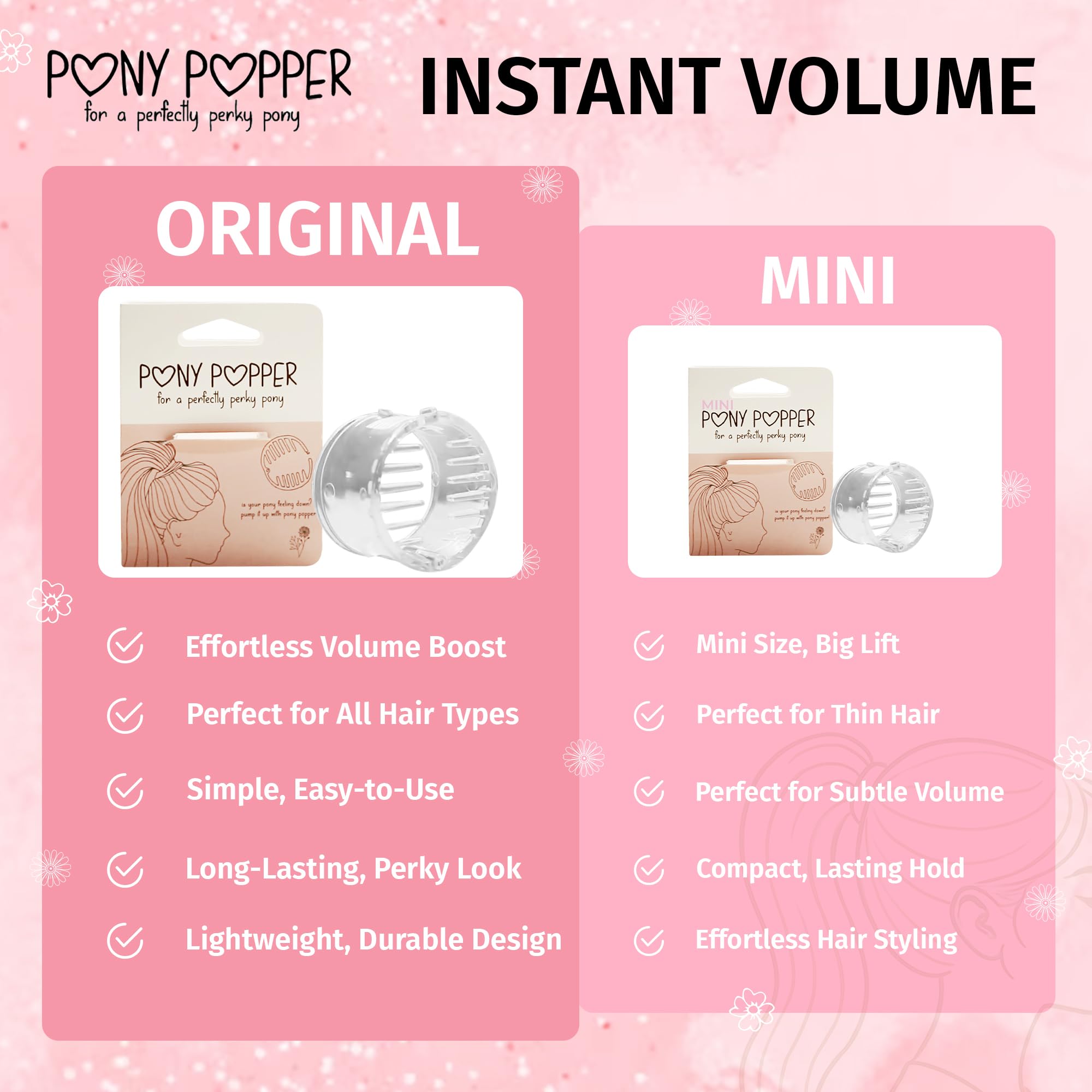 Pony Popper paired with ribbon and scrunchie illustrating layered styling options