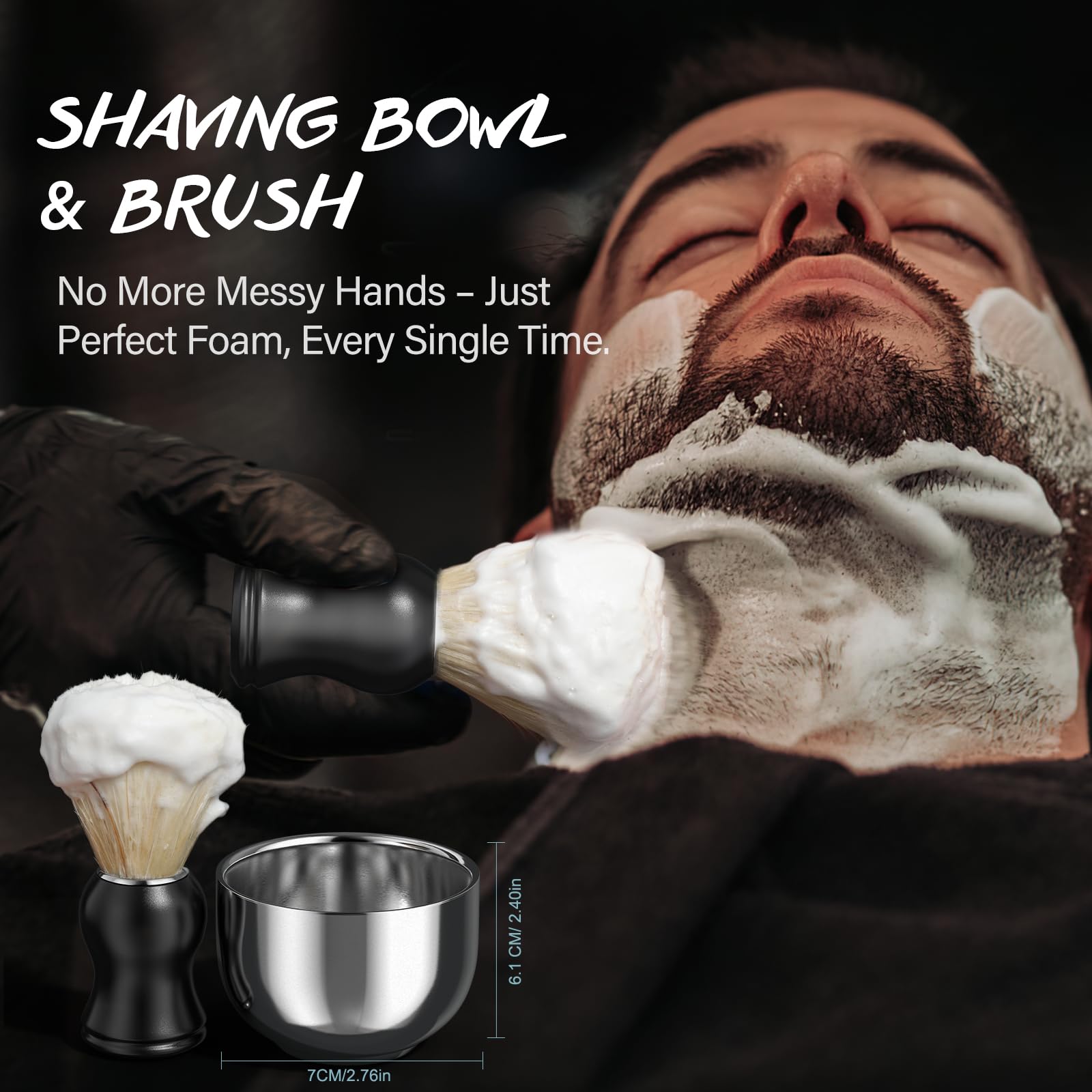 POP MODERN.C brush and bowl arrangement showing tools that build rich lather quickly