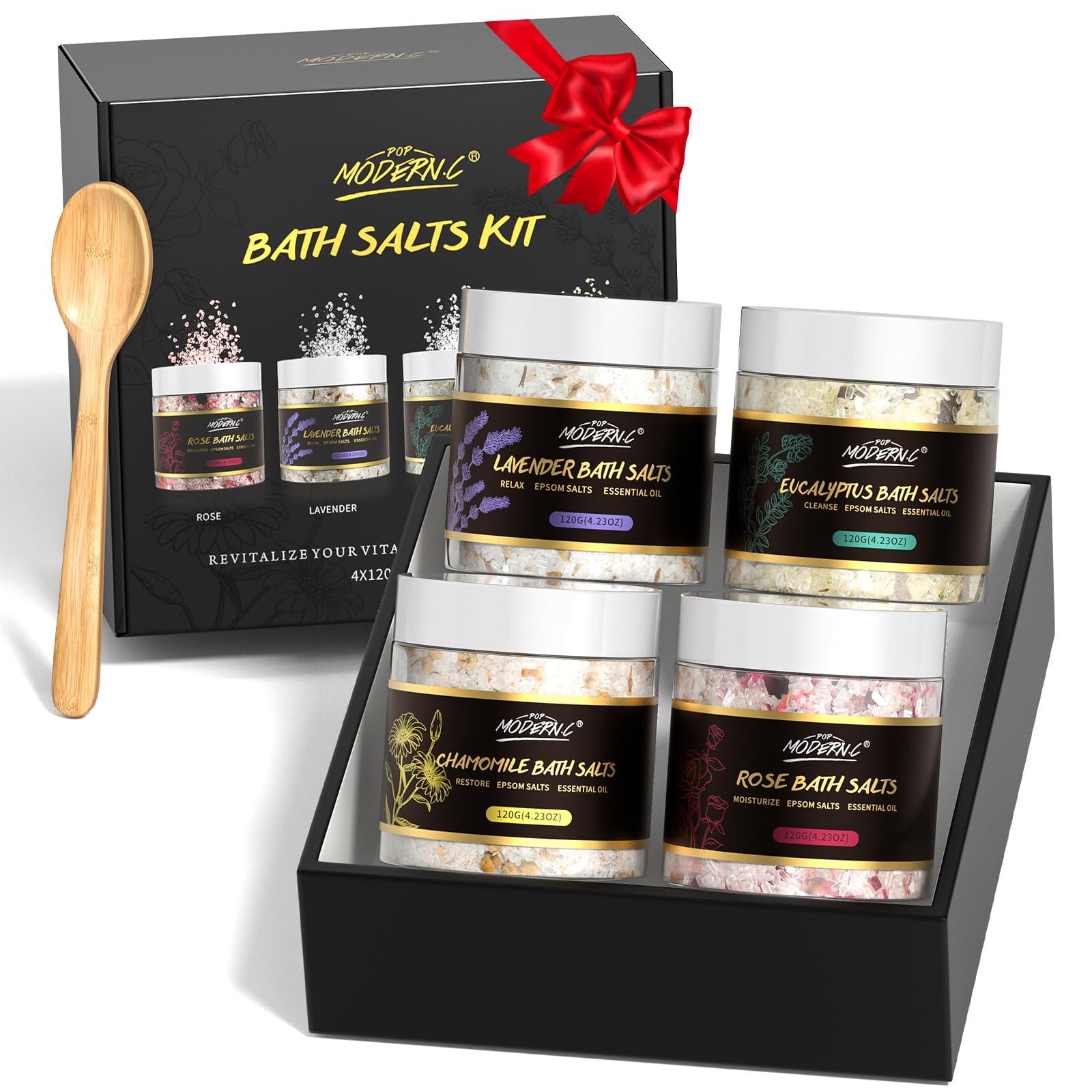 POP MODERN.C front packaging showing four jars and gift-ready presentation benefits relaxation
