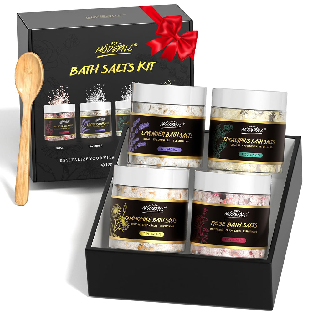 POP MODERN.C front packaging showing four jars and gift-ready presentation benefits relaxation